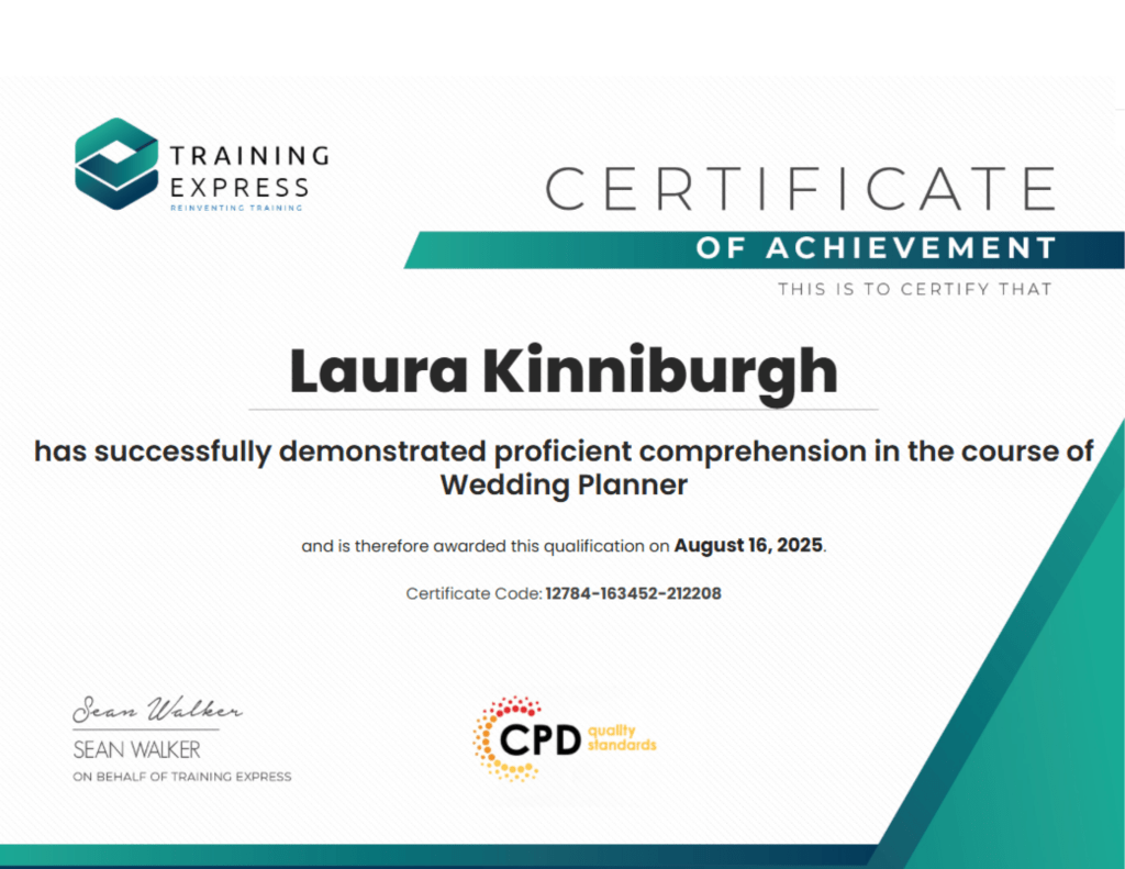 Wedding planning certificate