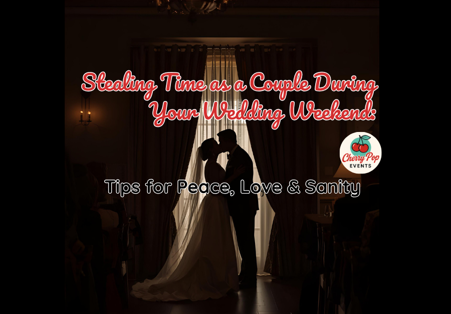 Couple taking a quiet moment together at sunset during wedding celebration