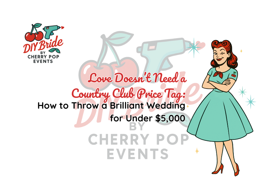 Retro-style wedding planner showing a couple cost-cutting décor ideas.