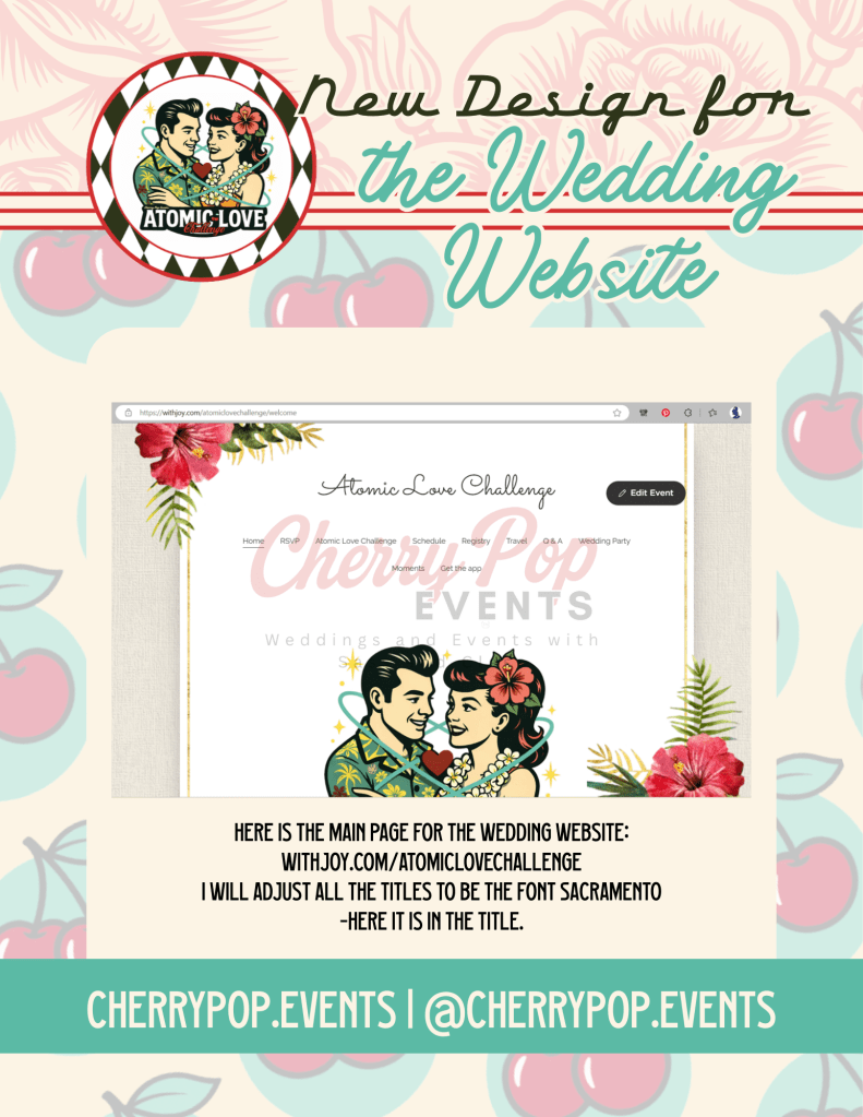 New design for the wedding website atomic love challenge SoCal.